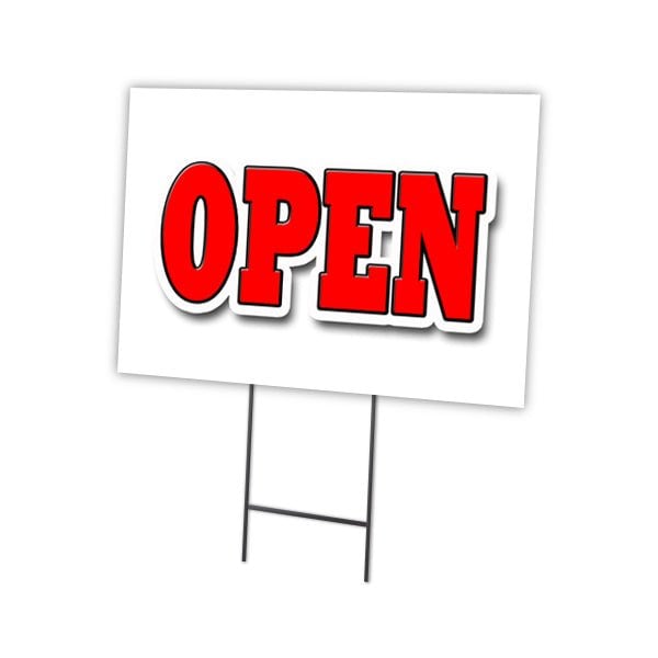 Open Yard Sign & Stake outdoor plastic coroplast window, C-1824-DS-Open
